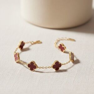 Boutique 9 Gold and Red Clover Bracelet